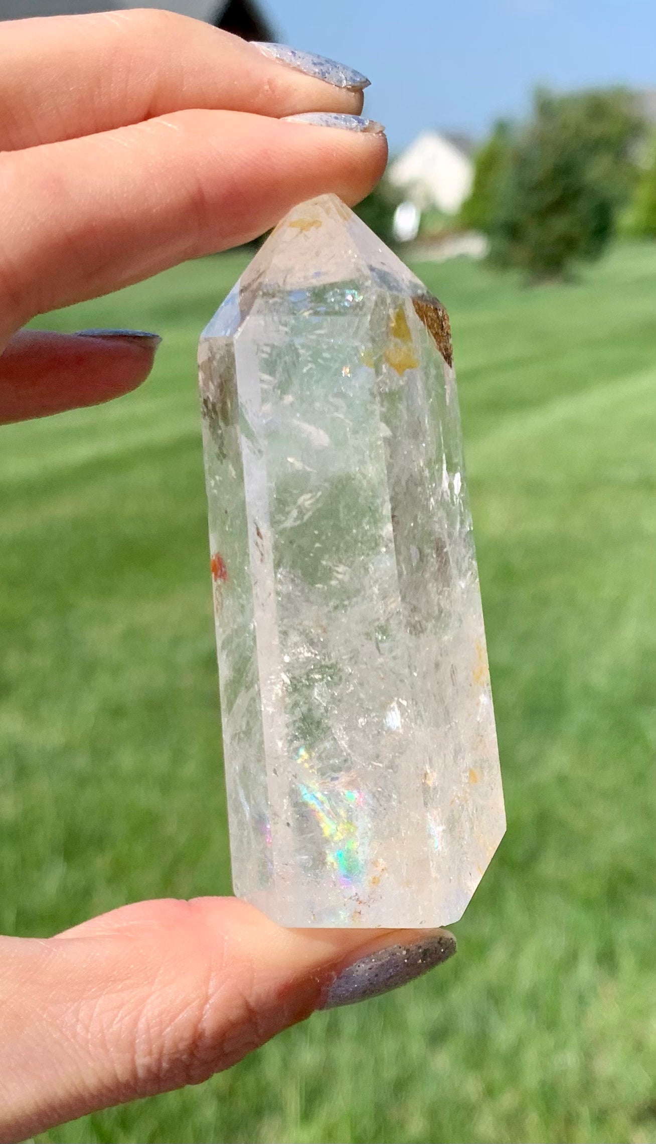 Clear Quartz Point with Rainbows